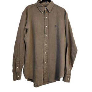 Vintage Ralph Lauren Green Long Sleeve Linen Button Down Shirt Large